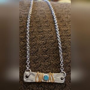 Silver Bar Necklace With Aquamarine Stone